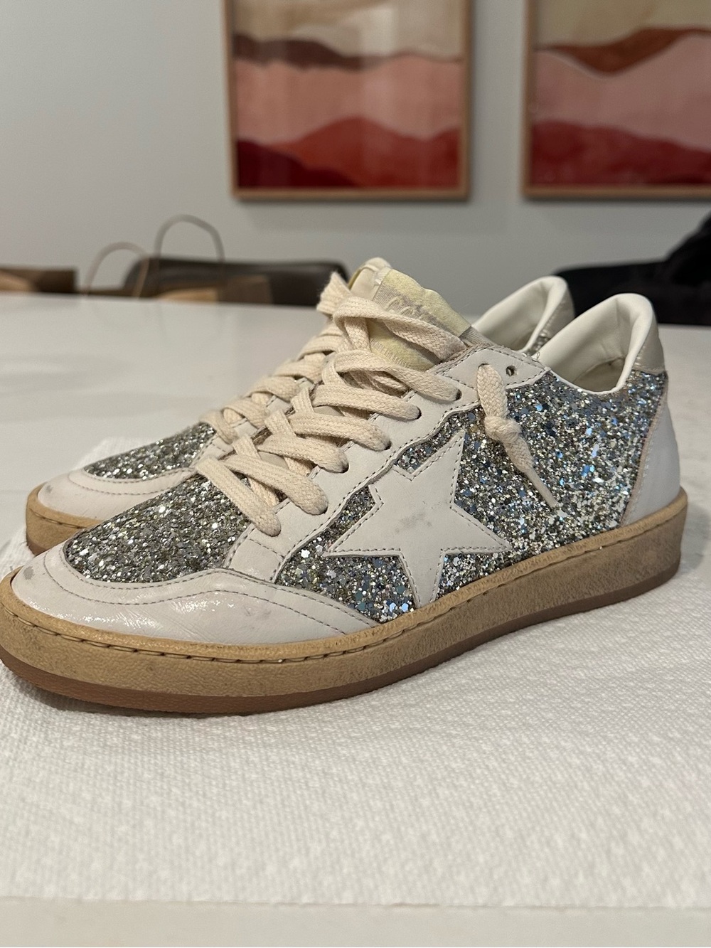 Golden Goose Women's Silver/Gold Glitter Star Sneakers - Picture 3 of 8